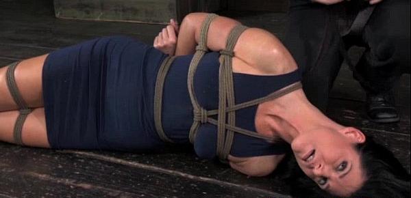  Business women sub in box hogtie action